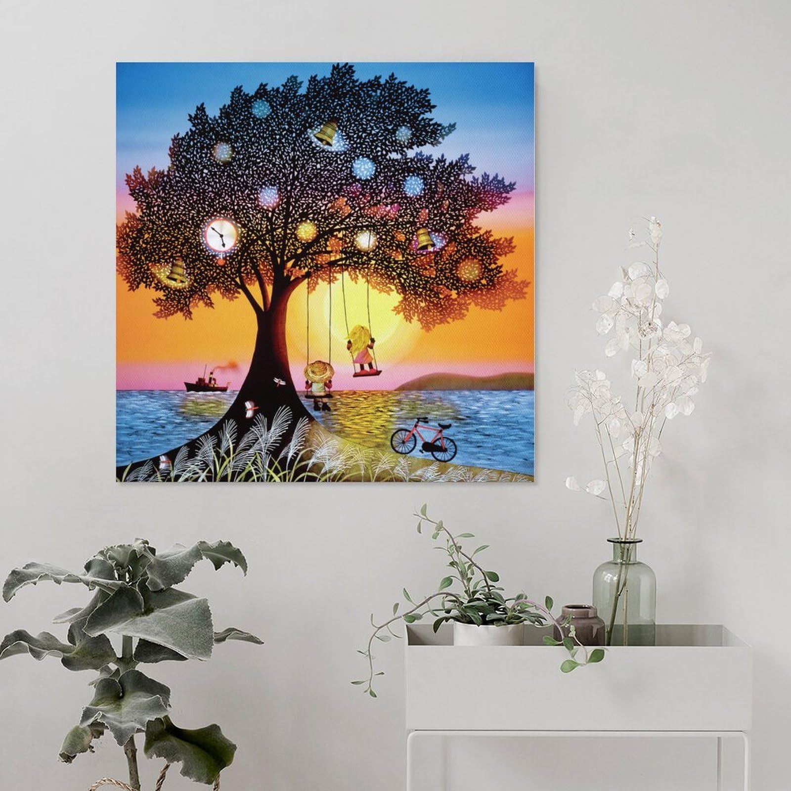 Amazon.co.jp: 藤城清治 ポスター「夕日のブランコ」影絵 印刷 壁